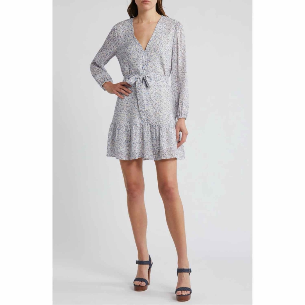 PAIGE Marlyn Paisley Long Sleeve Ruffle Hem Minidress
